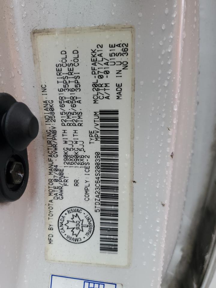 2004 Toyota Sienna Ce VIN: 5TDZA23C64S200390 Lot: 77382434