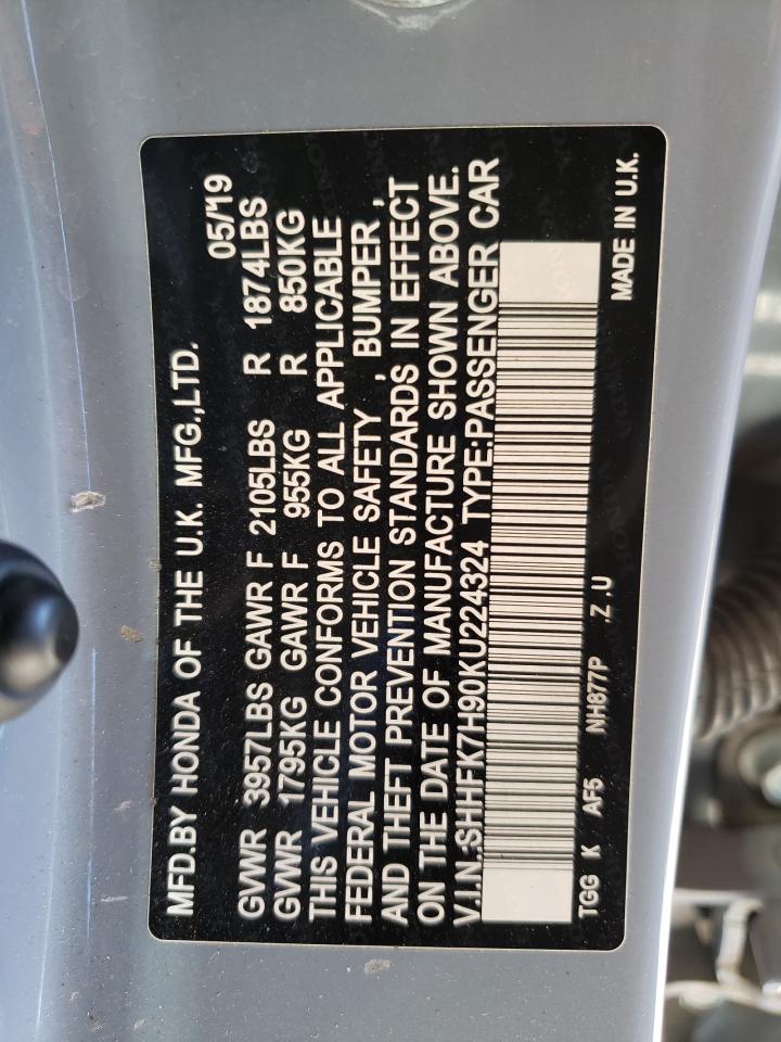 VIN SHHFK7H90KU224324 2019 HONDA CIVIC no.13