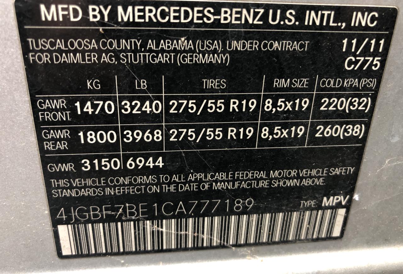 2012 Mercedes-Benz Gl 450 4Matic VIN: 4JGBF7BE1CA777189 Lot: 80117154