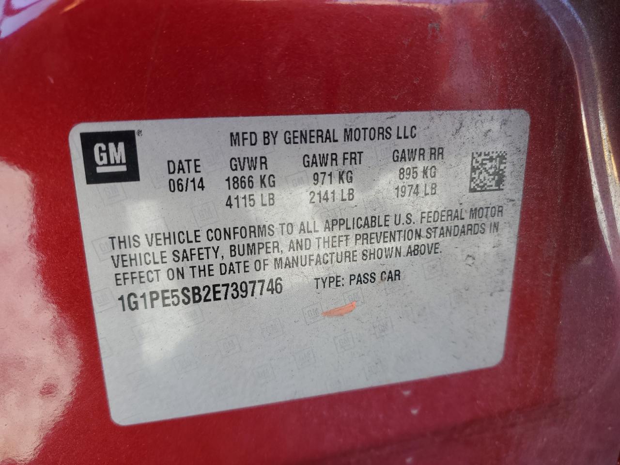 VIN 1G1PE5SB2E7397746 2014 CHEVROLET CRUZE no.12