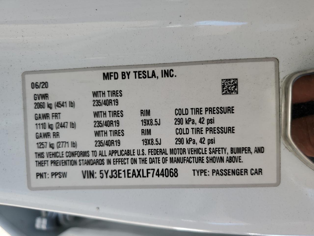 VIN 5YJ3E1EAXLF744068 2020 TESLA MODEL 3 no.13