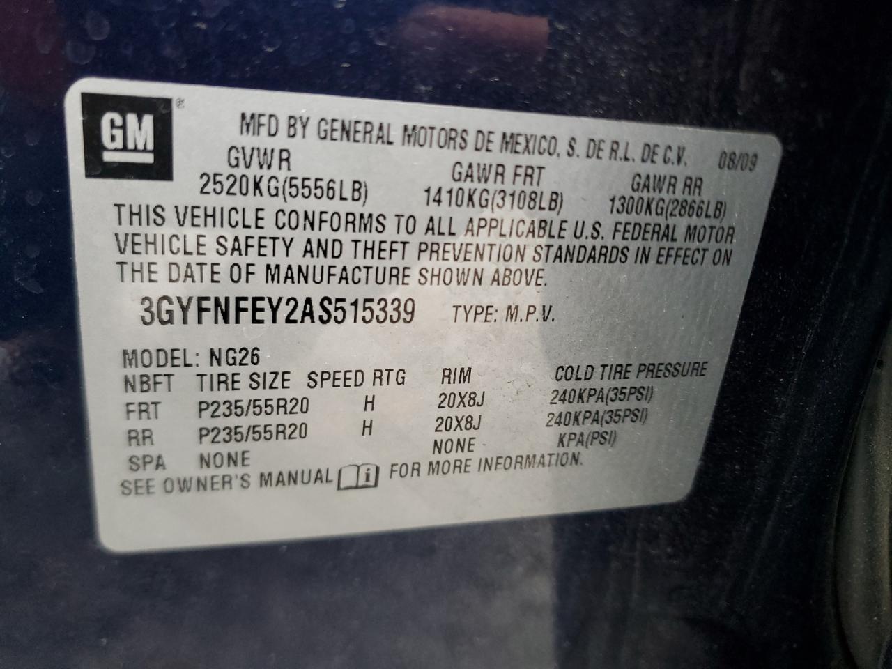 2010 Cadillac Srx Premium Collection VIN: 3GYFNFEY2AS515339 Lot: 81645944