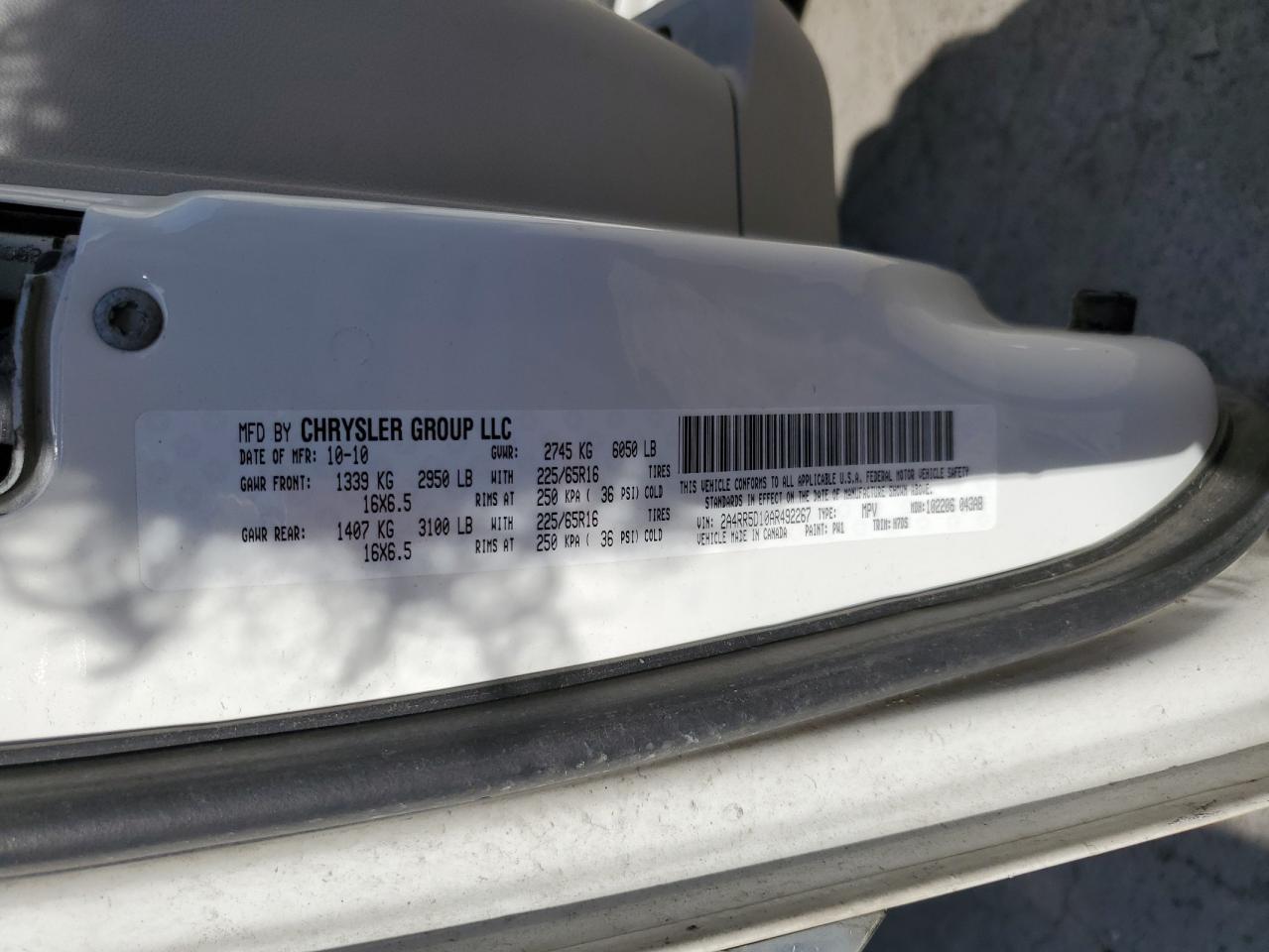 2010 Chrysler Town & Country Touring VIN: 2A4RR5D10AR492267 Lot: 79433494