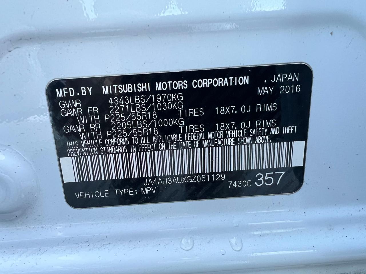 2016 Mitsubishi Outlander Sport Es VIN: JA4AR3AUXGZ051129 Lot: 80943204