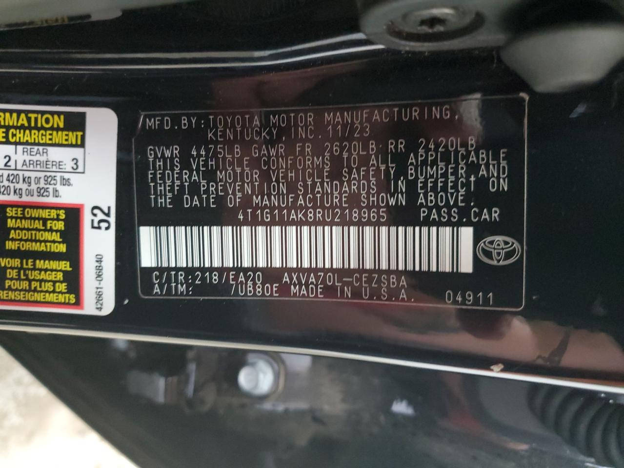 VIN 4T1G11AK8RU218965 2024 TOYOTA CAMRY no.13