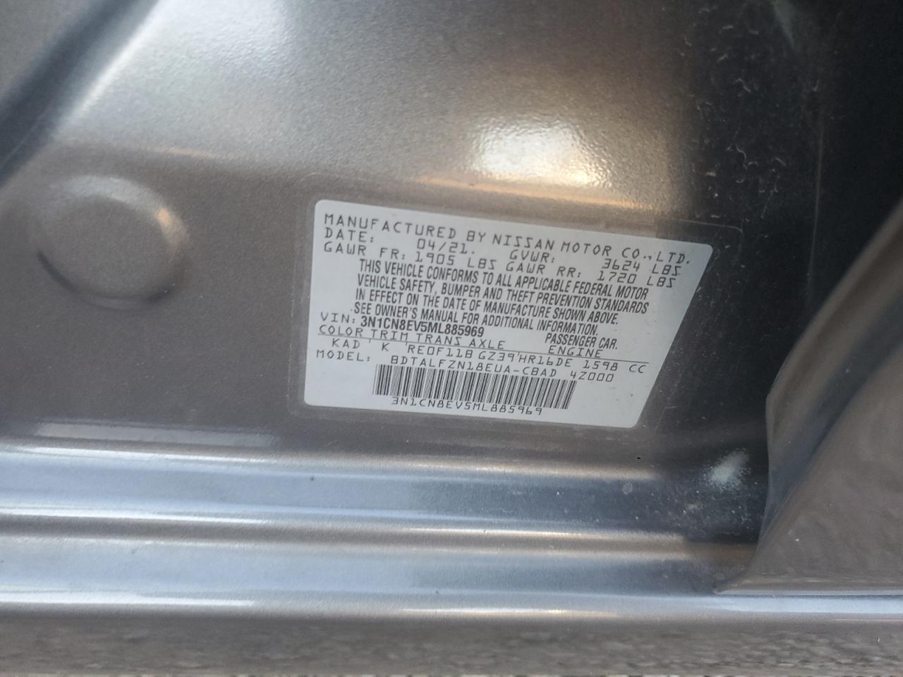 VIN 3N1CN8EV5ML885969 2021 NISSAN VERSA no.12