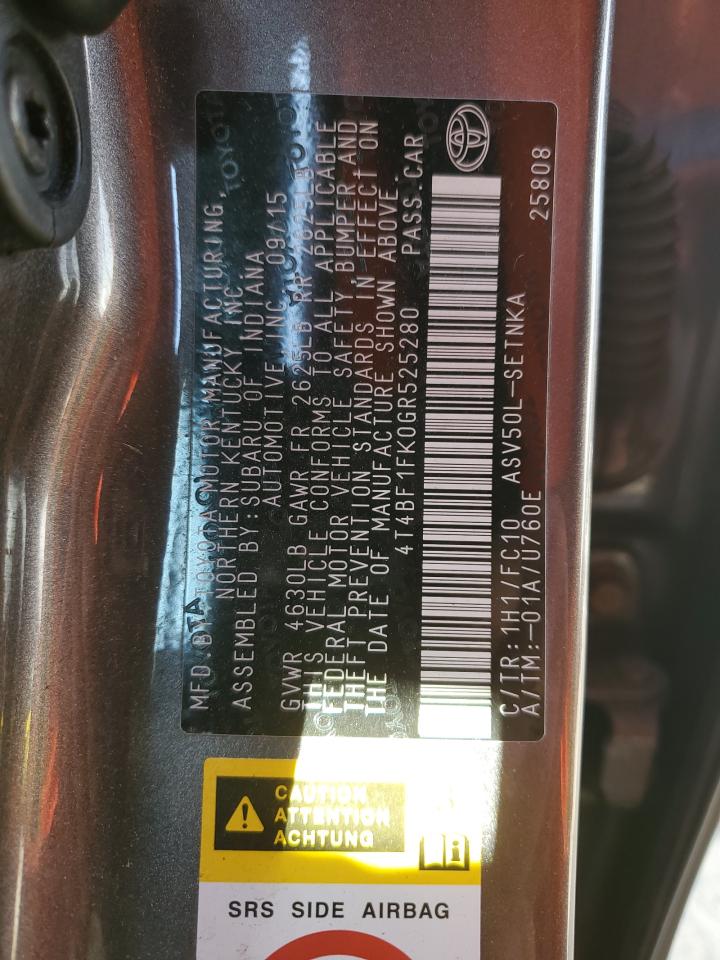 VIN 4T4BF1FK0GR525280 2016 TOYOTA CAMRY no.12