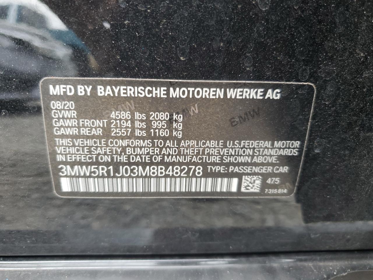 2021 BMW 330I VIN: 3MW5R1J03M8B48278 Lot: 79916624