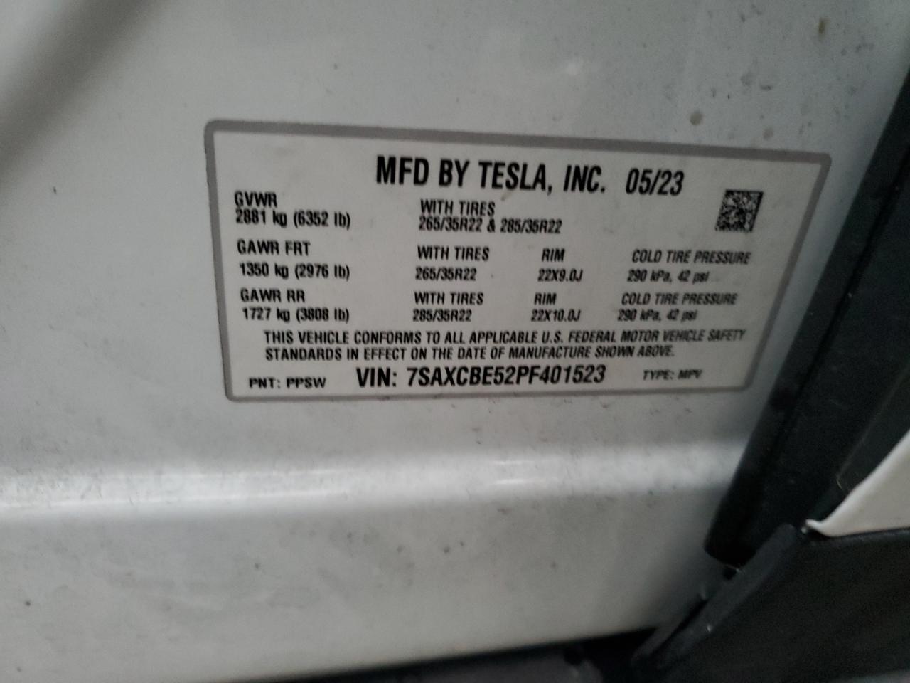 2023 Tesla Model X VIN: 7SAXCBE52PF401523 Lot: 79292484