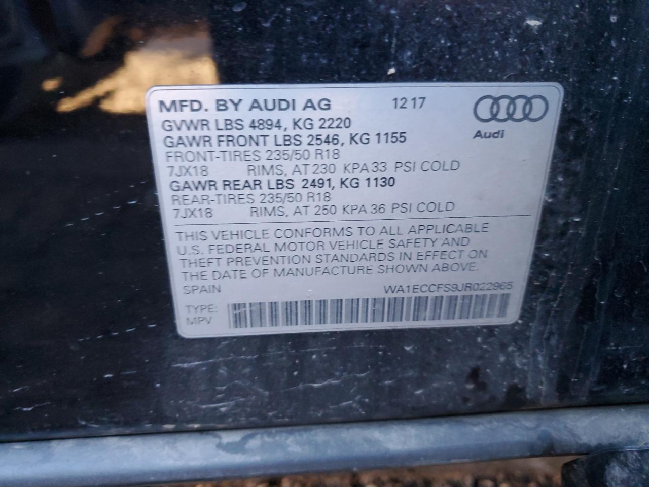 2018 Audi Q3 Premium VIN: WA1ECCFS9JR022965 Lot: 81175024