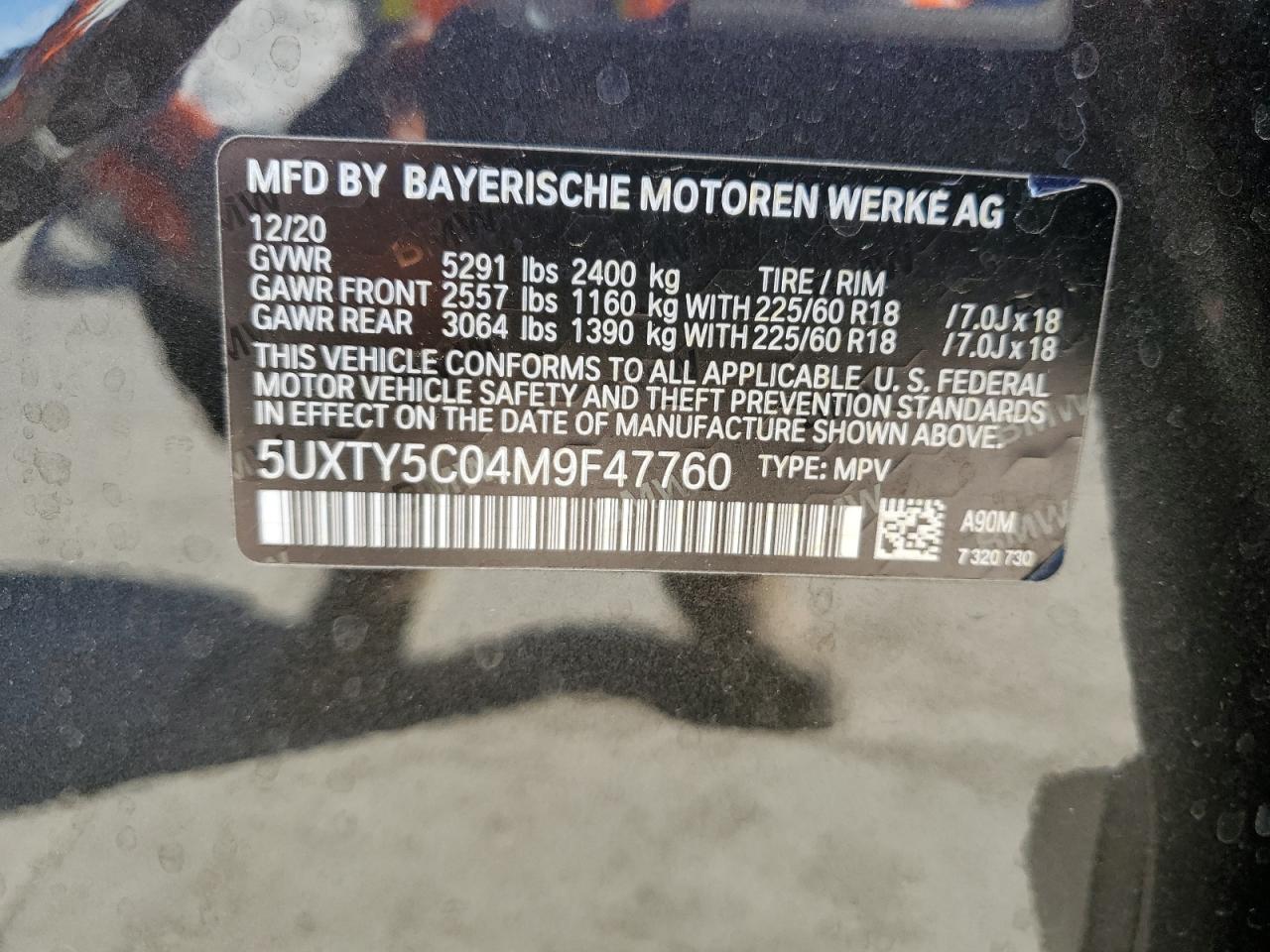 VIN 5UXTY5C04M9F47760 2021 BMW X3 no.14