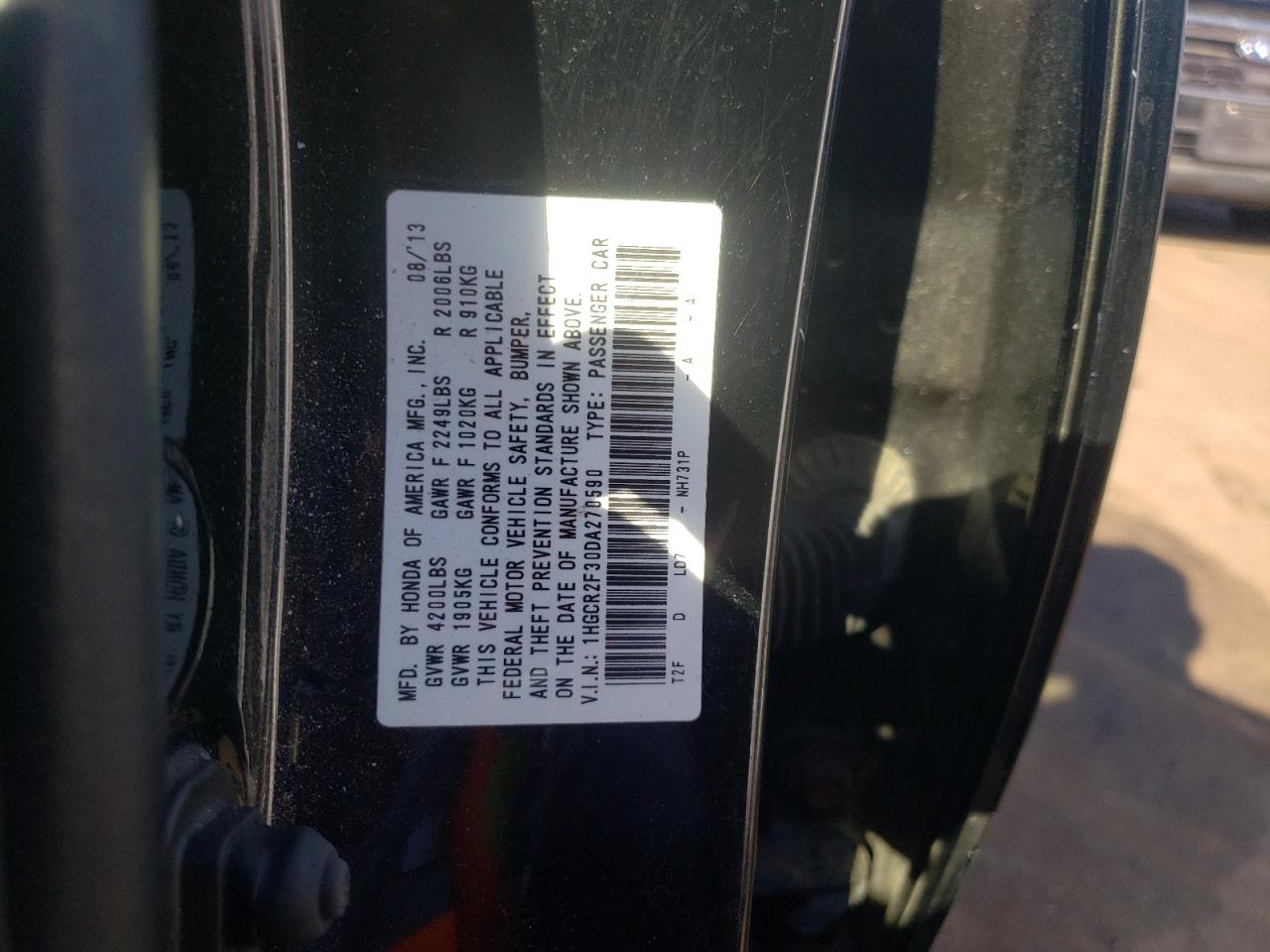 VIN 1HGCR2F30DA270590 2013 HONDA ACCORD no.12