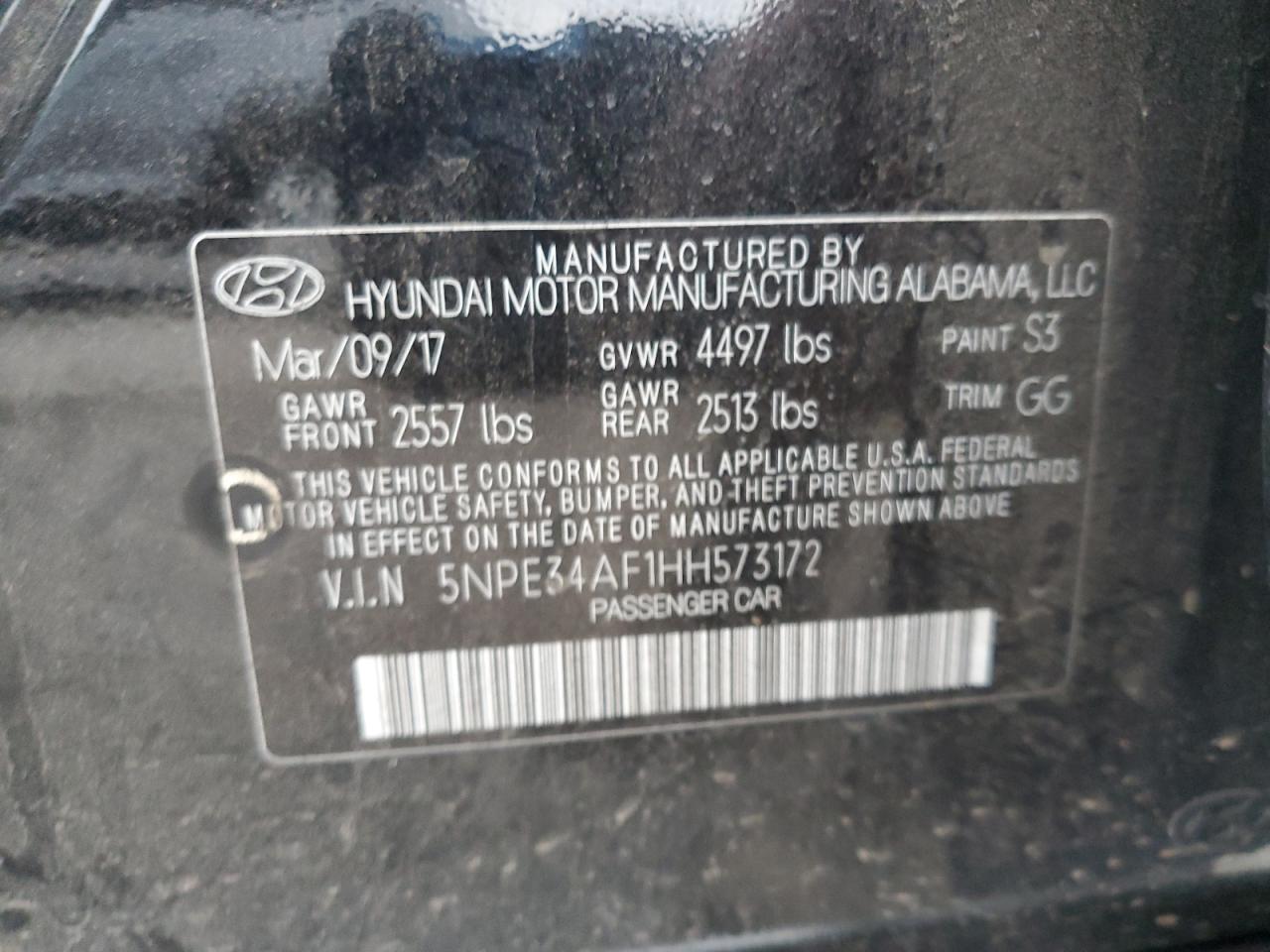 VIN 5NPE34AF1HH573172 2017 HYUNDAI SONATA no.12