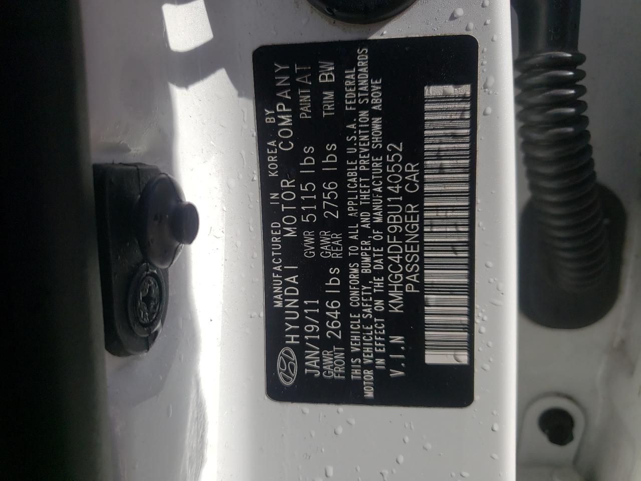 2011 Hyundai Genesis 4.6L VIN: KMHGC4DF9BU140552 Lot: 81397334