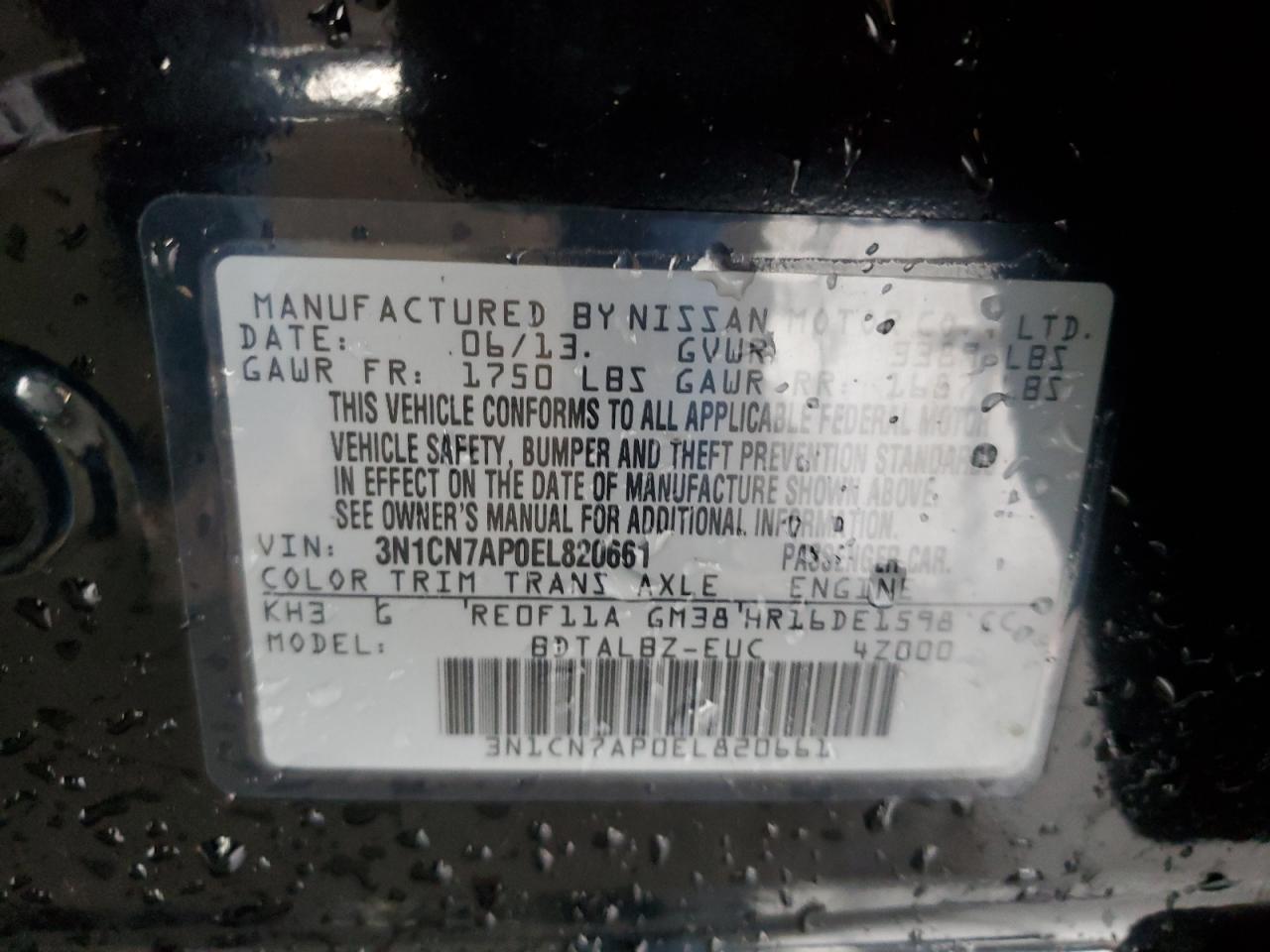 VIN 3N1CN7AP0EL820661 2014 NISSAN VERSA no.12