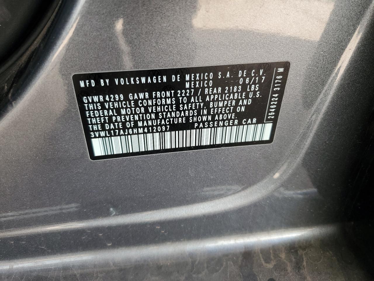 2017 Volkswagen Jetta Sel VIN: 3VWL17AJ6HM412097 Lot: 80474034