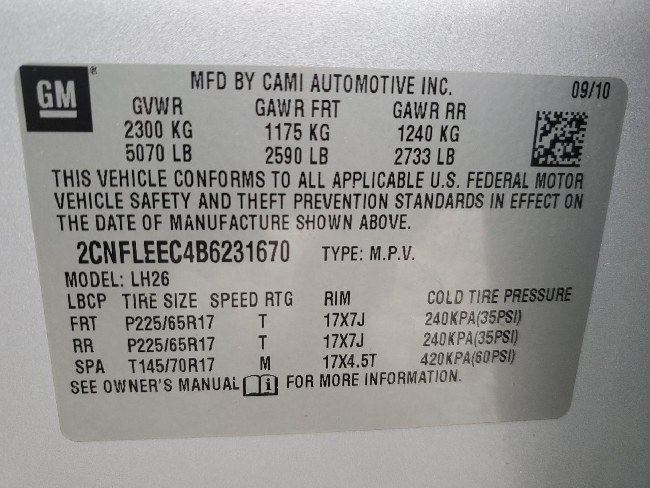 2011 Chevrolet Equinox Lt VIN: 2CNFLEEC4B6231670 Lot: 80001314