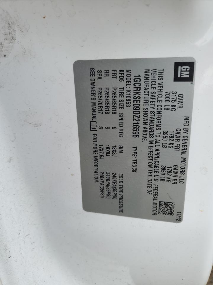 2013 Chevrolet Silverado K1500 Lt VIN: 1GCRKSE09DZ216596 Lot: 79350914