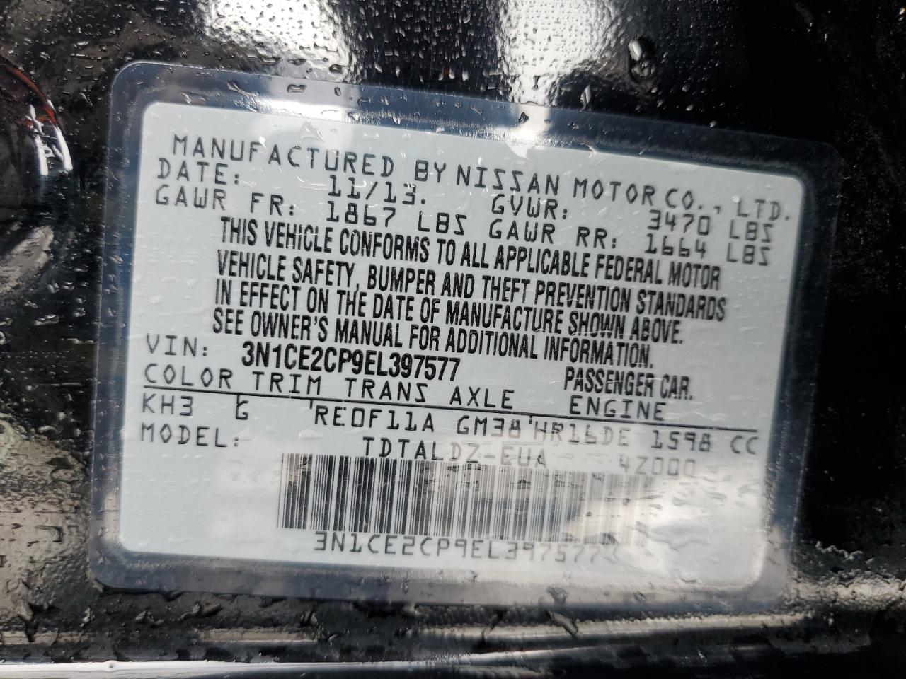 VIN 3N1CE2CP9EL397577 2014 NISSAN VERSA no.12