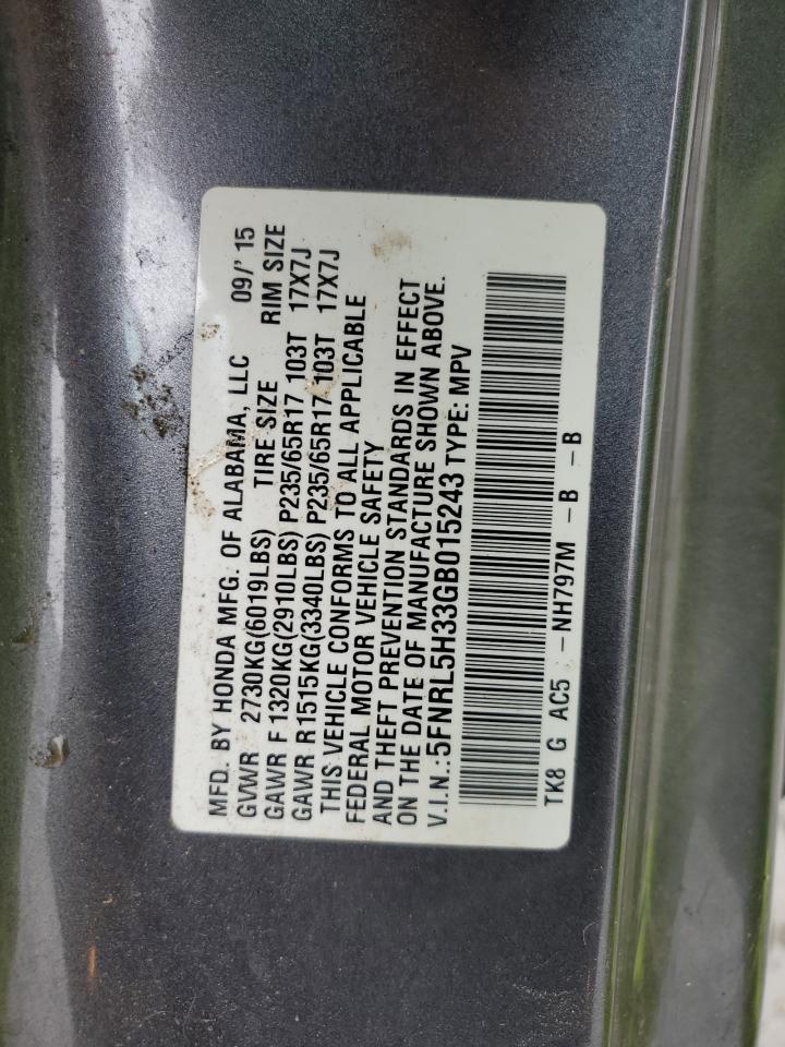 VIN 5FNRL5H33GB015243 2016 HONDA ODYSSEY no.13