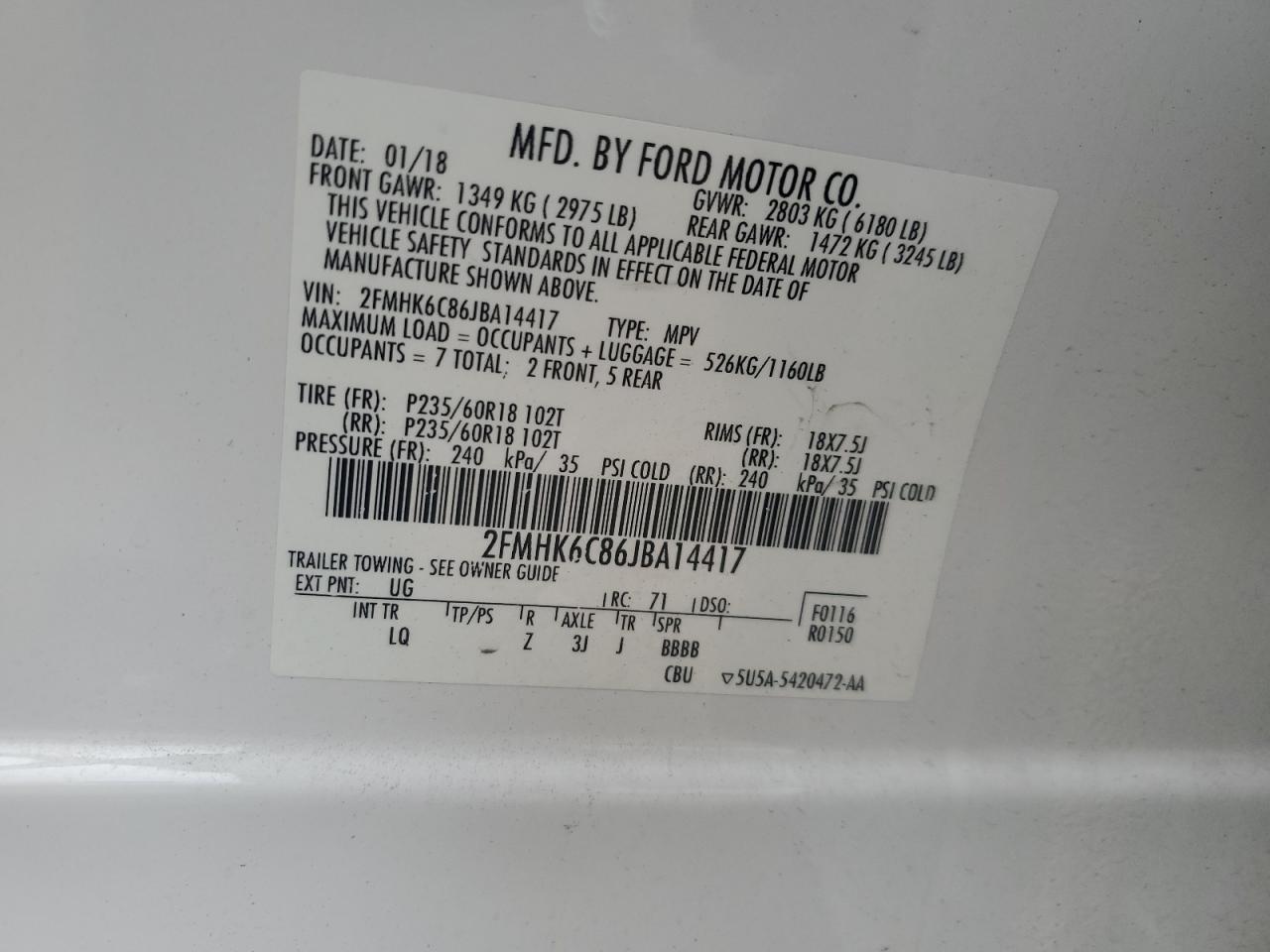 VIN 2FMHK6C86JBA14417 2018 FORD FLEX no.14