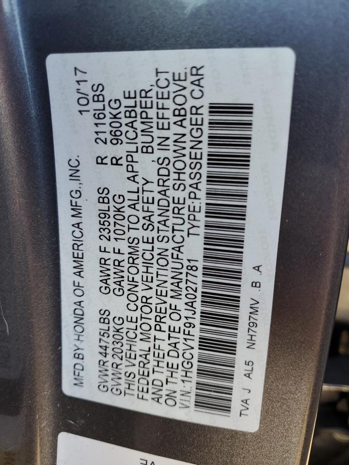 VIN 1HGCV1F91JA027781 2018 HONDA ACCORD no.12