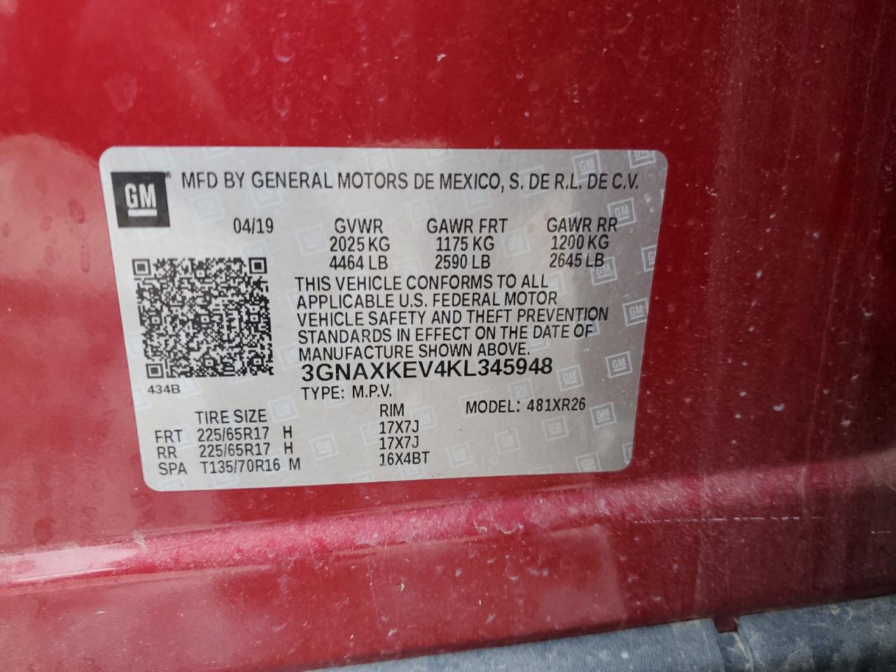 3GNAXKEV4KL345948 2019 CHEVROLET EQUINOX - Image 15