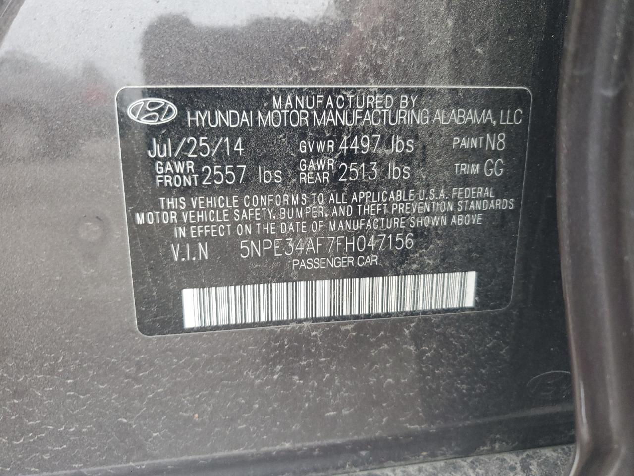 VIN 5NPE34AF7FH047156 2015 HYUNDAI SONATA no.12