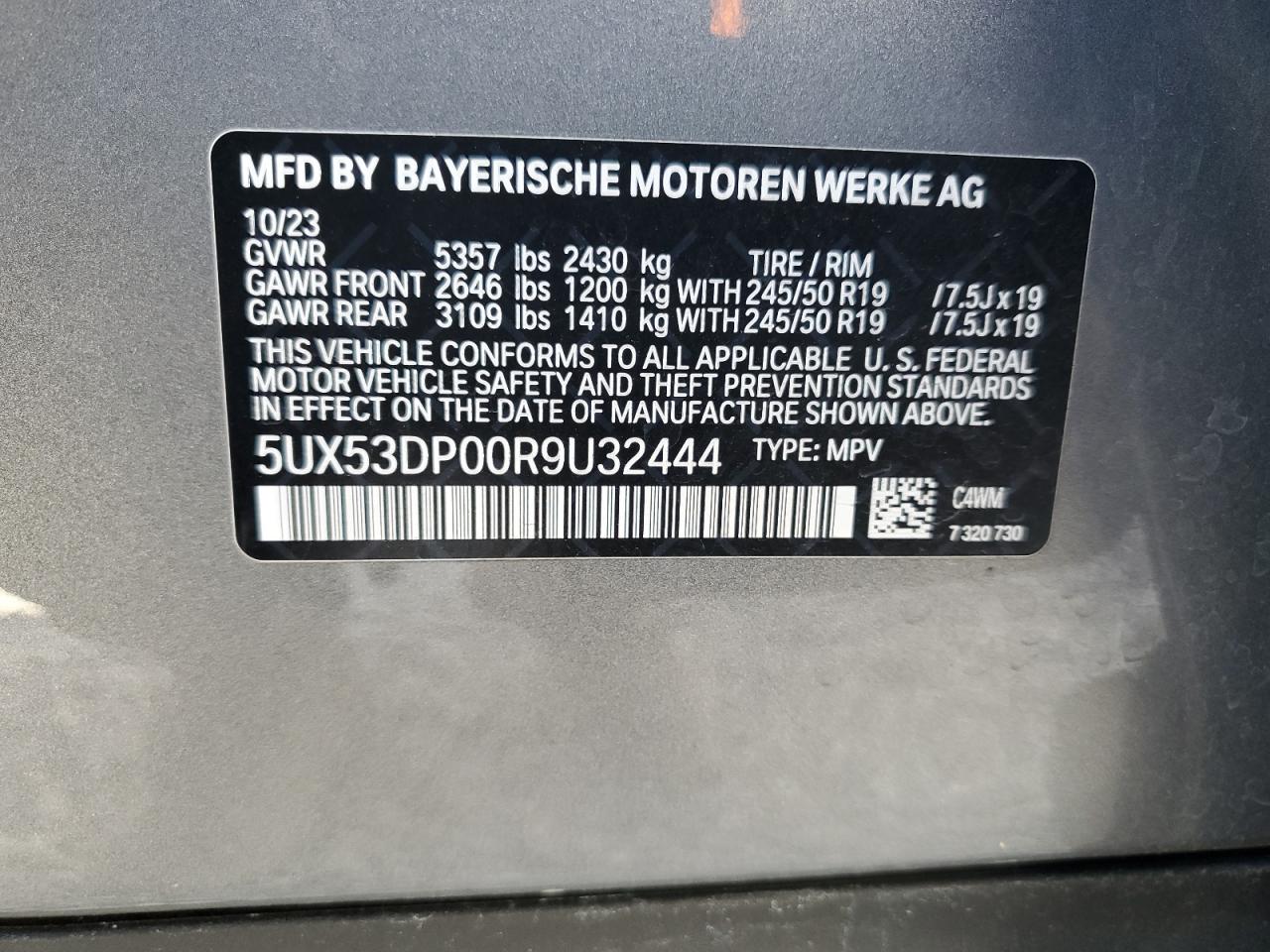 2024 BMW X3 xDrive30I VIN: 5UX53DP00R9U32444 Lot: 79777484