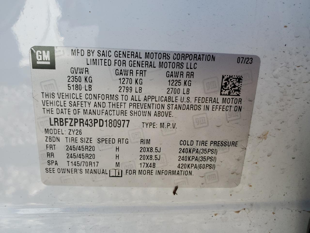 VIN LRBFZPR43PD180977 2023 BUICK ENVISION no.12