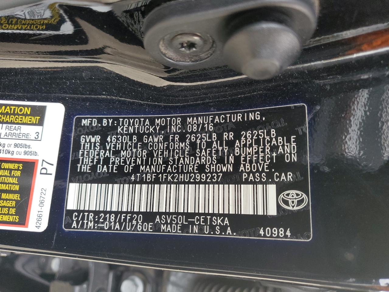 VIN 4T1BF1FK2HU299237 2017 TOYOTA CAMRY no.13