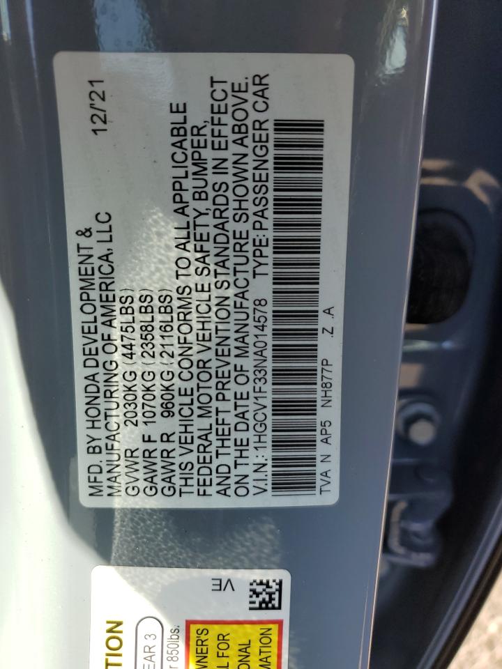 1HGCV1F33NA014578 2022 Honda Accord Sport