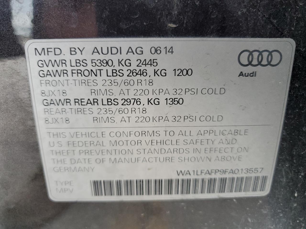 2015 Audi Q5 Premium Plus VIN: WA1LFAFP9FA013557 Lot: 79907564