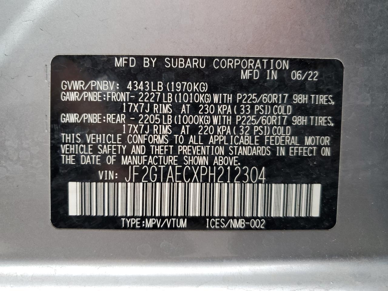 2023 Subaru Crosstrek Premium VIN: JF2GTAECXPH212304 Lot: 79083994