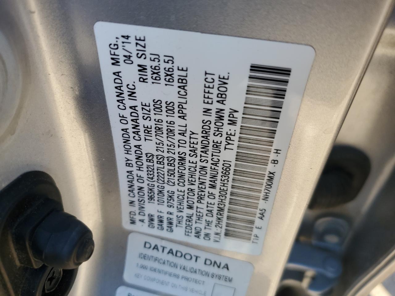 VIN 2HKRM3H30EH536601 2014 HONDA CRV no.14