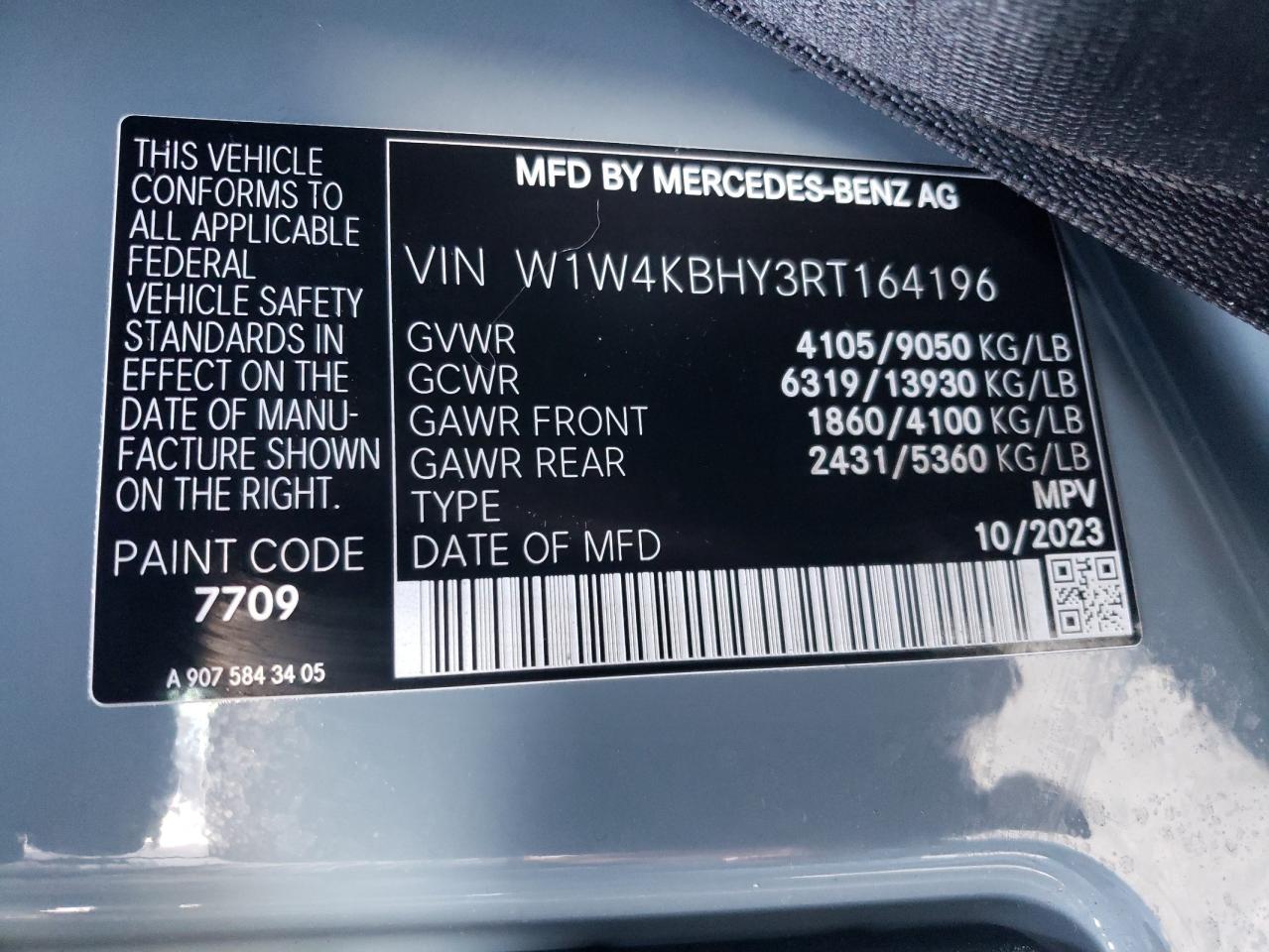 2024 Mercedes-Benz Sprinter 2500 VIN: W1W4KBHY3RT164196 Lot: 79272364