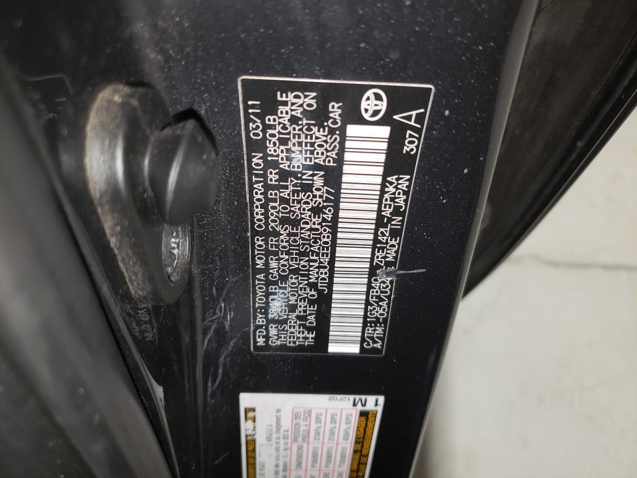 2011 Toyota Corolla Base VIN: JTDBU4EE0B9146177 Lot: 59677865