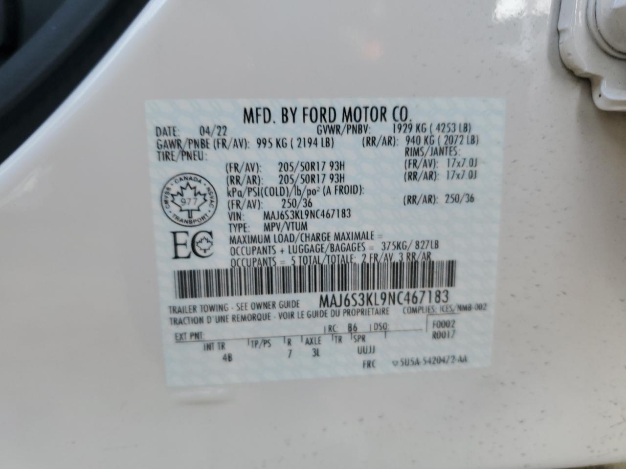 2022 Ford Ecosport Titanium VIN: MAJ6S3KL9NC467183 Lot: 79844204