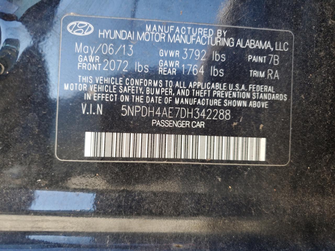 VIN 5NPDH4AE7DH342288 2013 HYUNDAI ELANTRA no.13