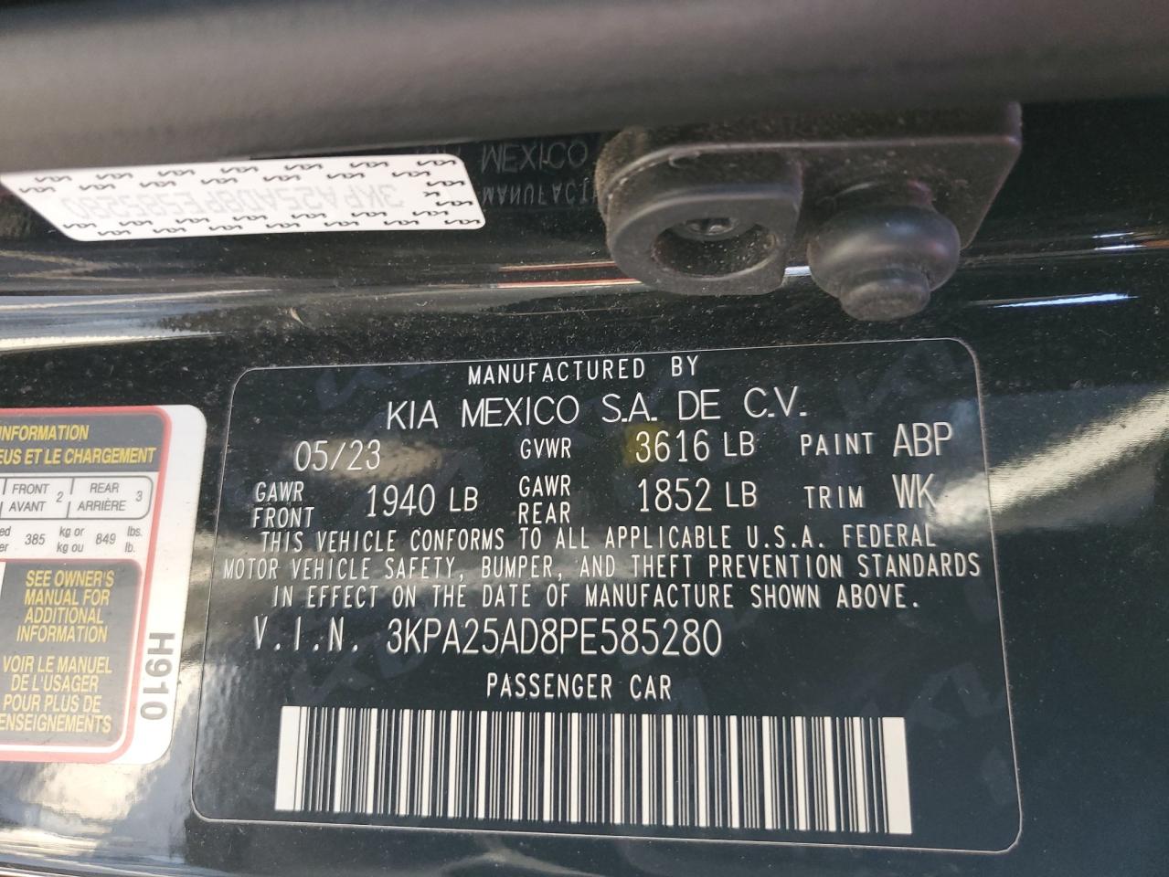 VIN 3KPA25AD8PE585280 2023 KIA RIO no.13