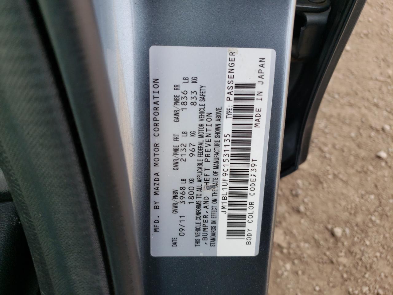 2012 Mazda 3 I VIN: JM1BL1UF9C1531135 Lot: 80551664