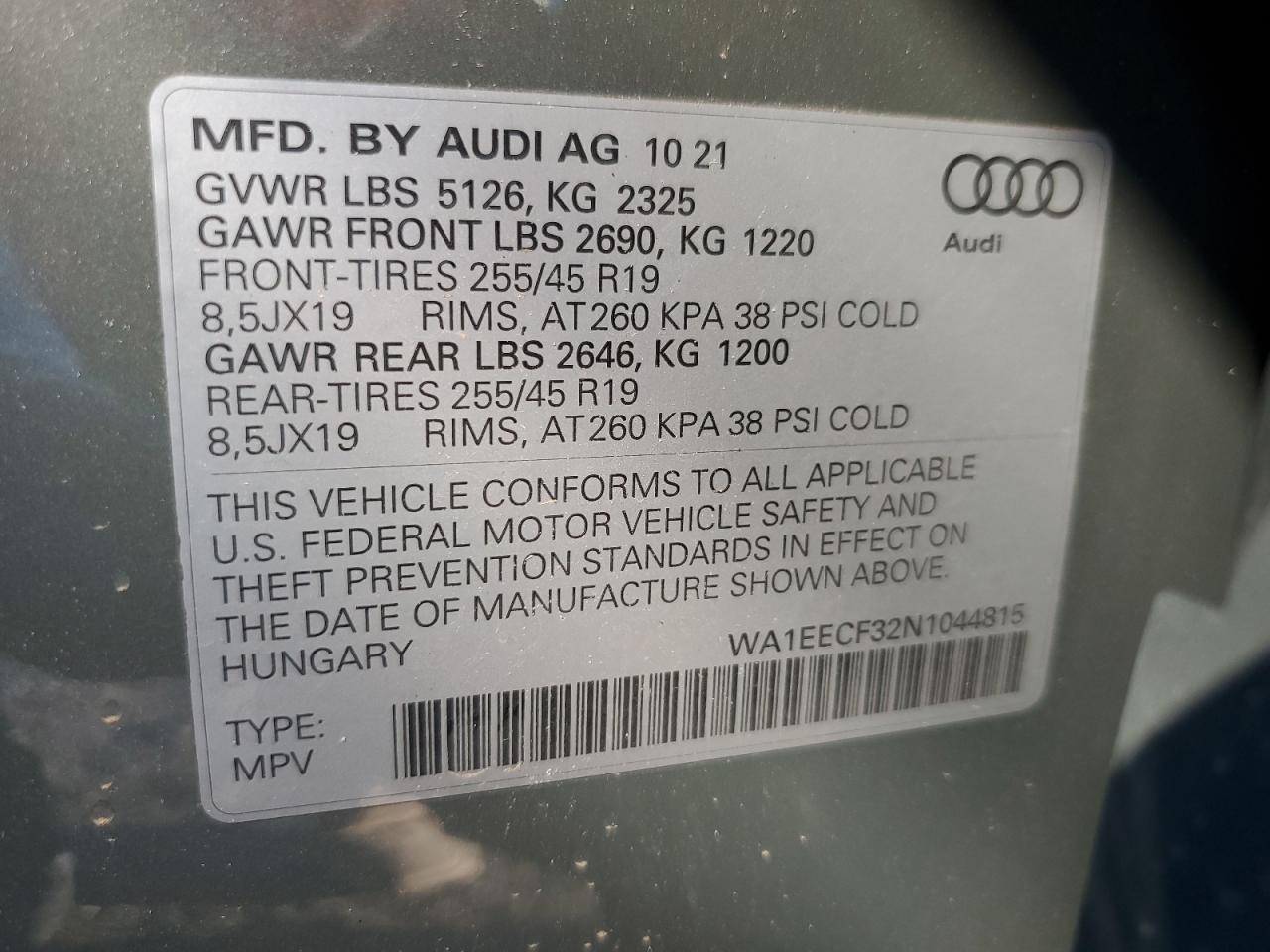 2022 Audi Q3 Premium Plus S Line 45 VIN: WA1EECF32N1044815 Lot: 80347924