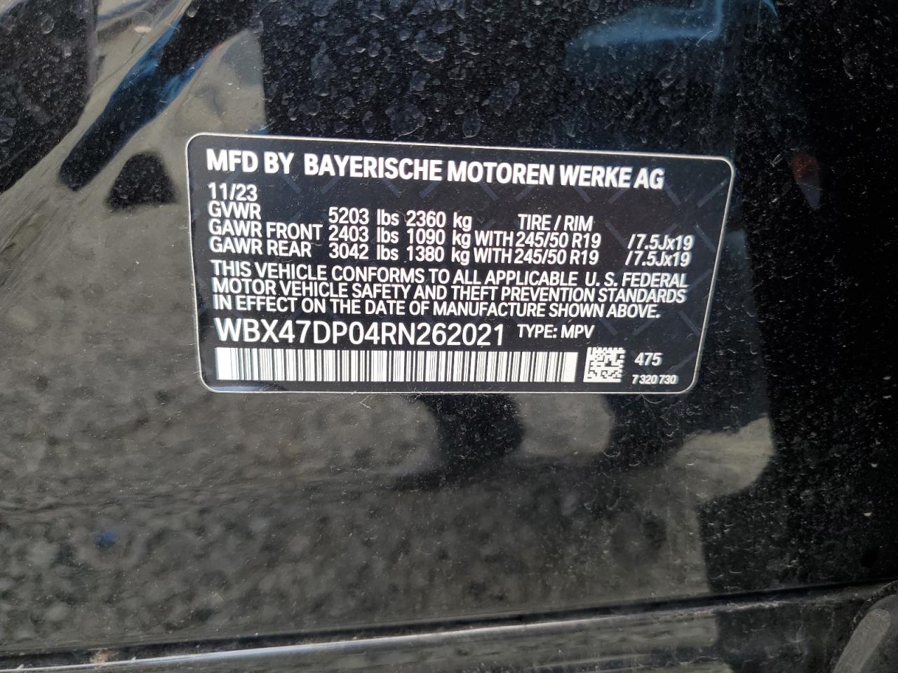 2024 BMW X3 Sdrive30I VIN: WBX47DP04RN262021 Lot: 79406534