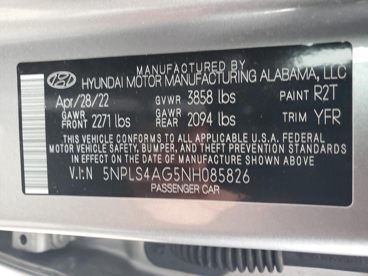 2022 Hyundai Elantra Sel VIN: 5NPLS4AG5NH085826 Lot: 80643274