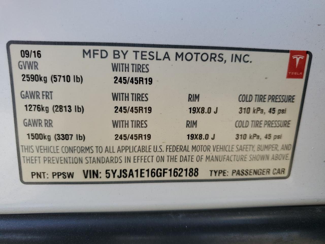 2016 Tesla Model S VIN: 5YJSA1E16GF162188 Lot: 79479544