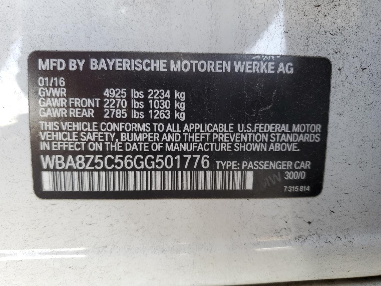 2016 BMW 328 Xigt Sulev VIN: WBA8Z5C56GG501776 Lot: 81817904