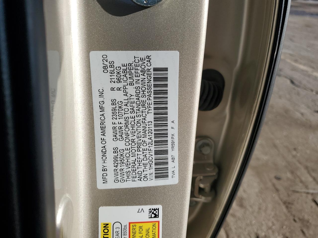 VIN 1HGCV1F12LA120113 2020 HONDA ACCORD no.12