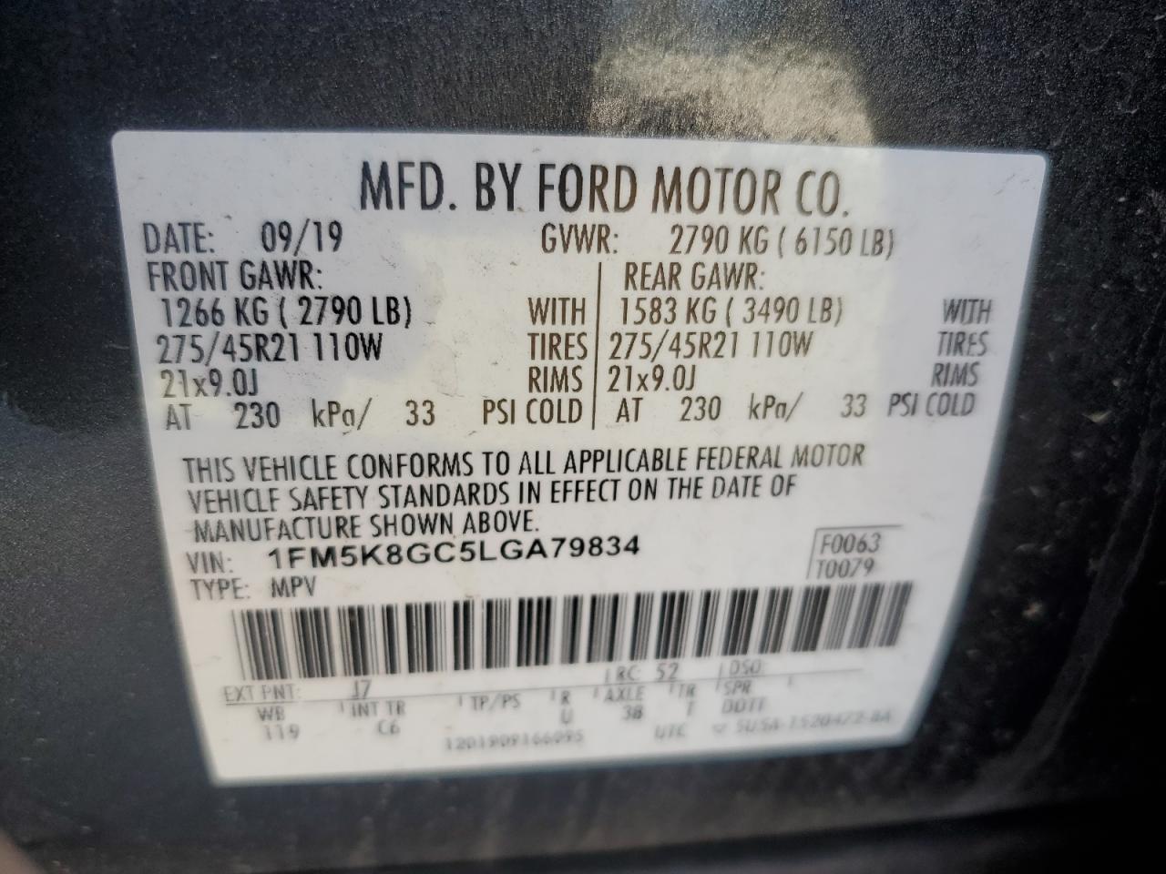 2020 Ford Explorer St VIN: 1FM5K8GC5LGA79834 Lot: 79655304