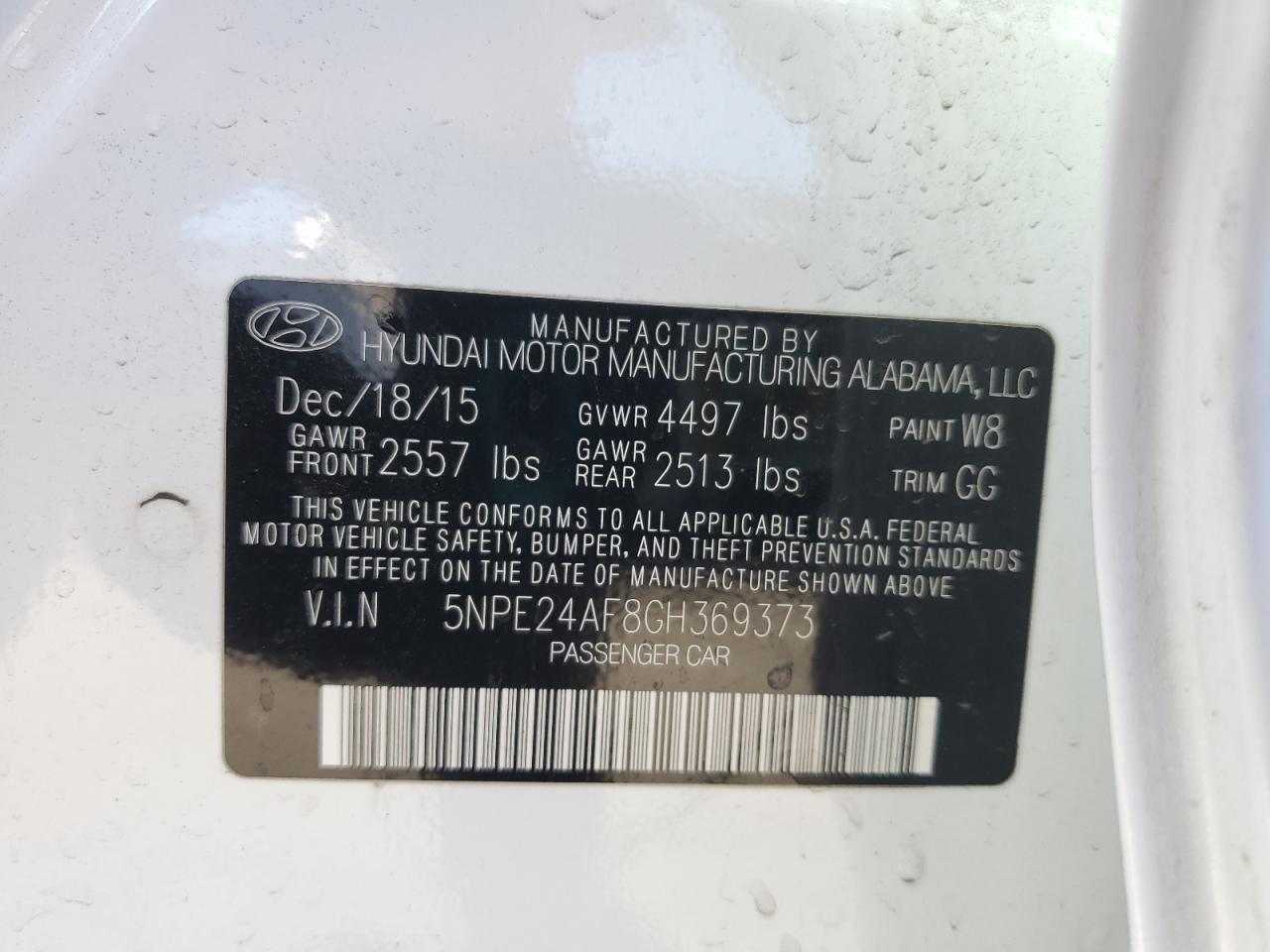 VIN 5NPE24AF8GH369373 2016 HYUNDAI SONATA no.12