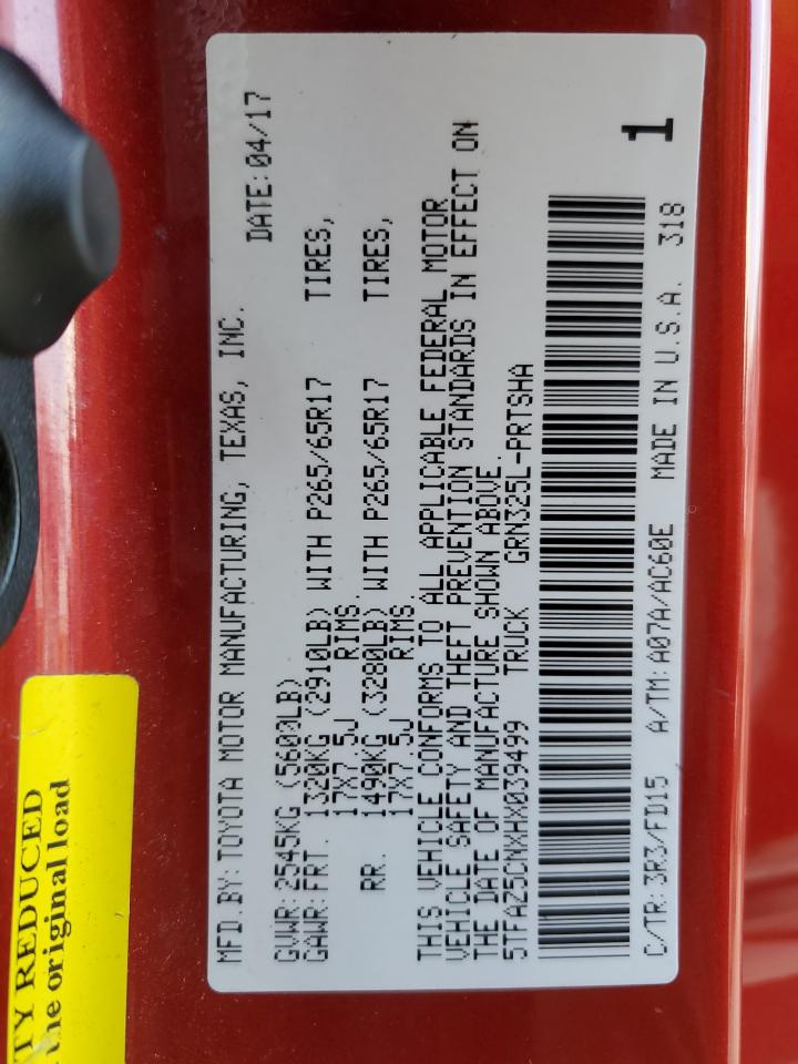 2017 Toyota Tacoma Double Cab VIN: 5TFAZ5CNXHX039499 Lot: 79696764